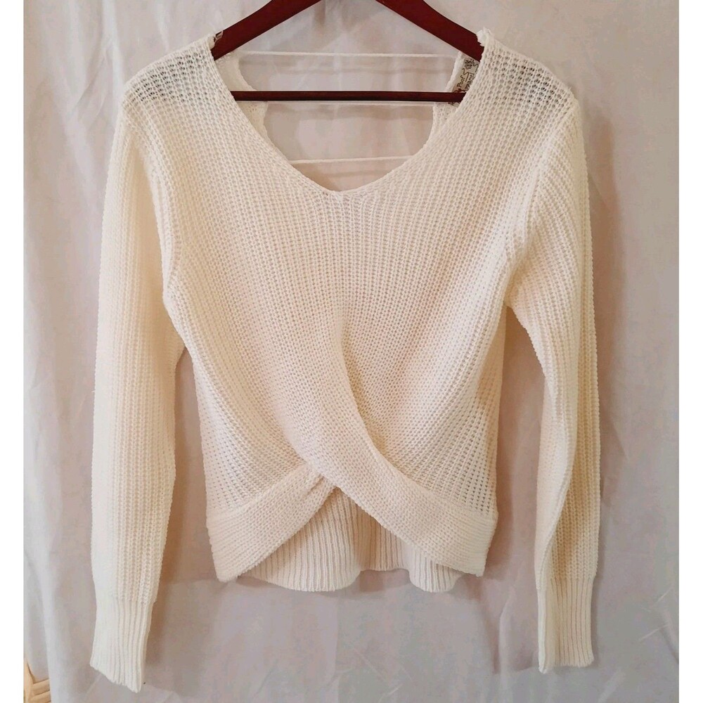 Poof Apparel Womens Small Twist Front Long-Sleeve V-neck Front/Back Knit Sweater